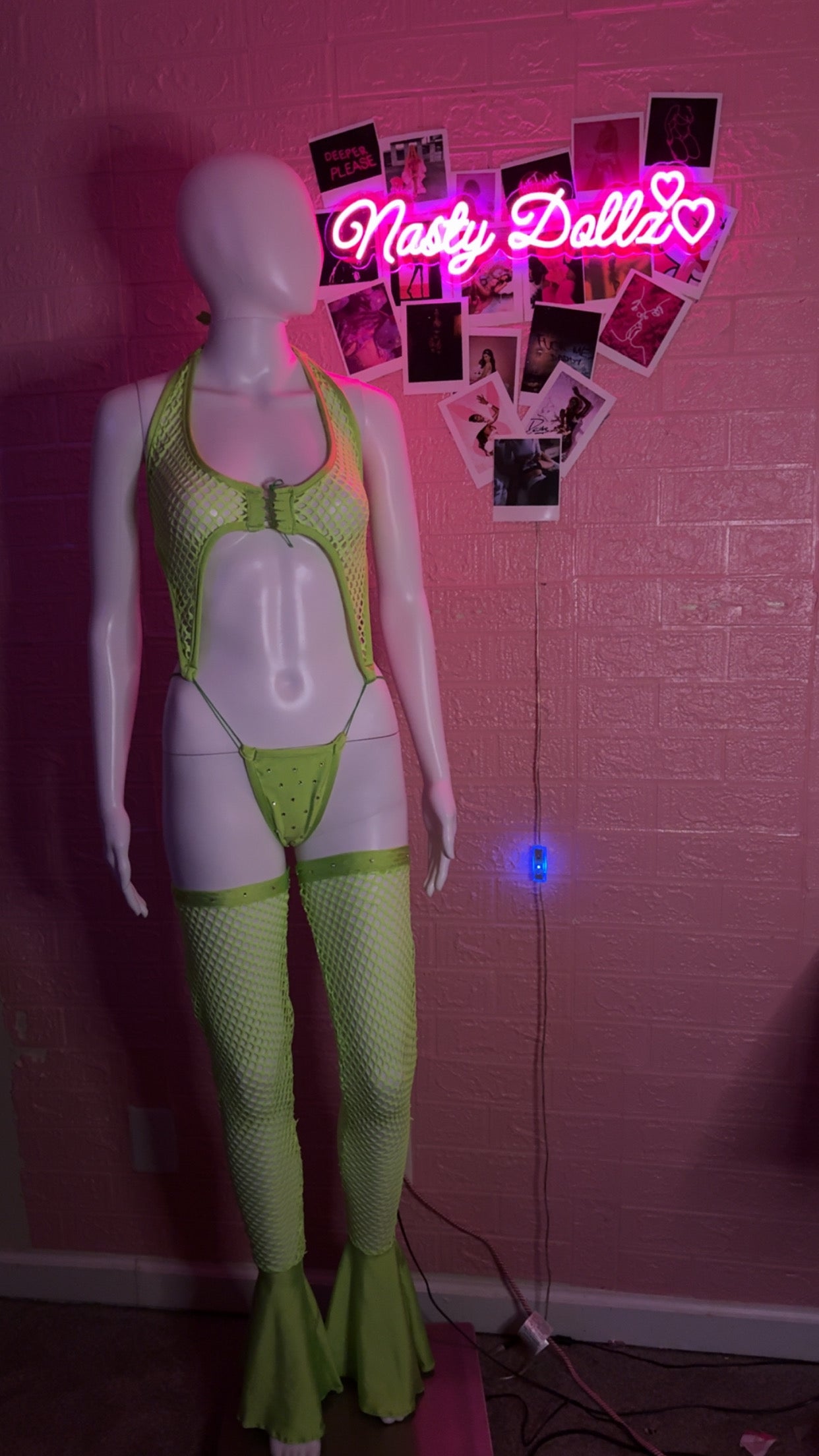 Lime green fish net 3 piece