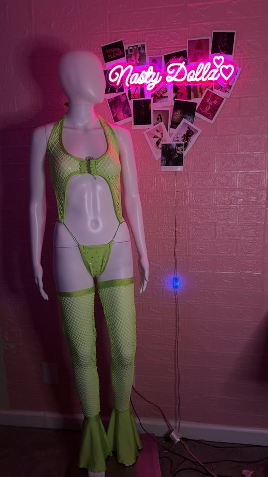 Lime green fish net 3 piece